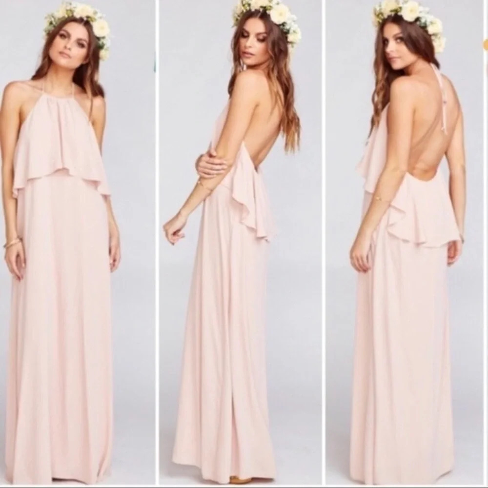 Show Me Your Mumu Aimee Ruffle Maxi Dress in Dusty Blush Crisp Small Wedding